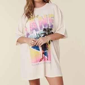 Spell & The Gypsy Hibiscus Biker Tee Mini Dress In Peach Small NWT